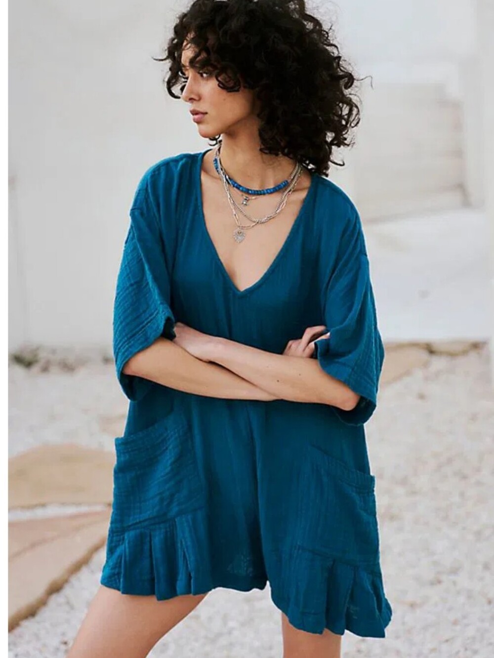 Free People  Free-Est - So Lively Romper Size Large Blue